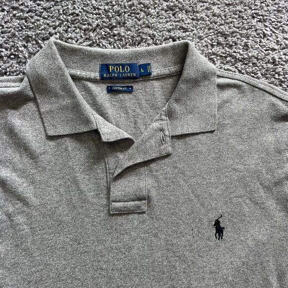 Polo Ralph Lauren Long Sleeved Polo Shirt Grey Cotton Embroidered Logo Size L - Picture 2 of 6